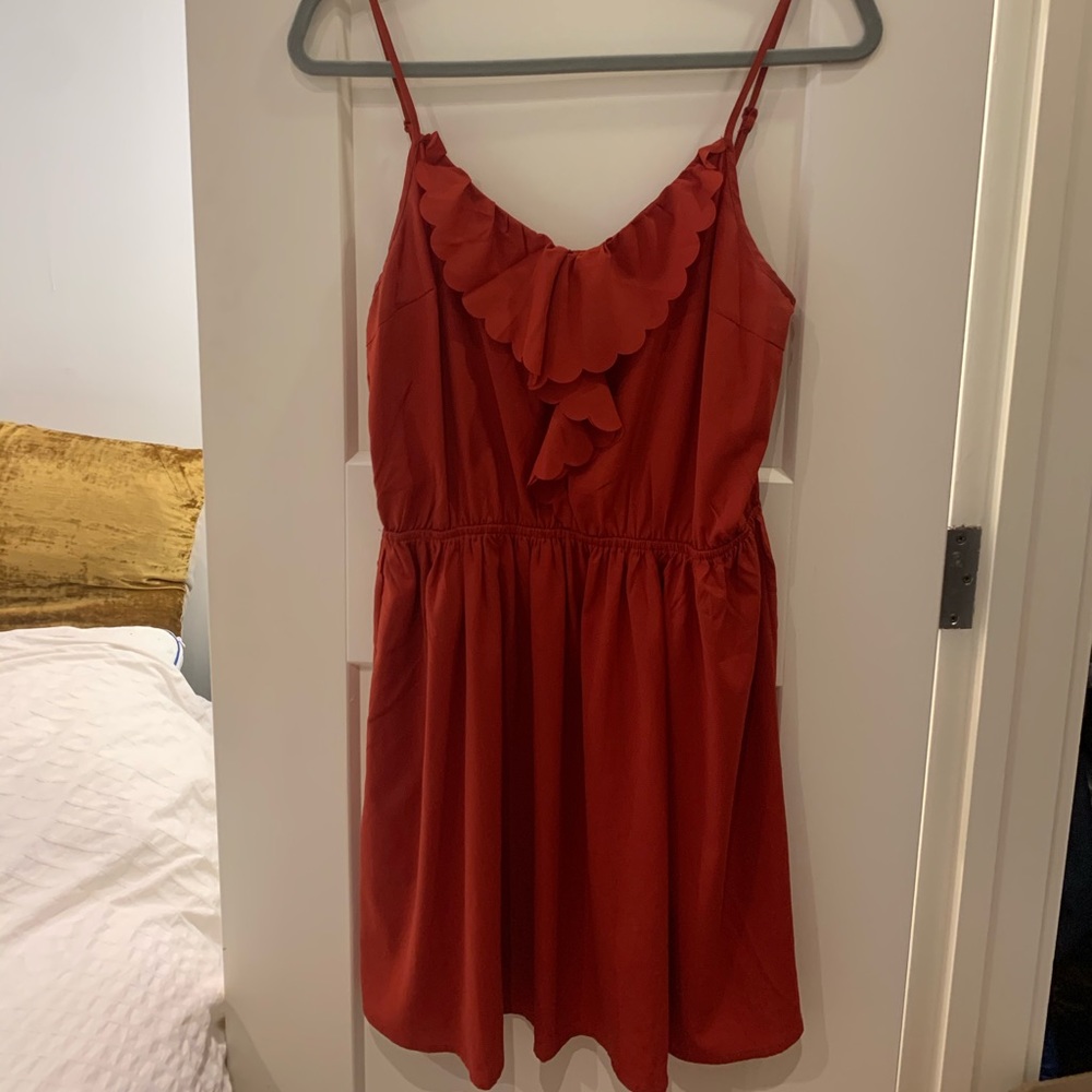 Red-Orange Boutique Dress w/ Ruffle Detail